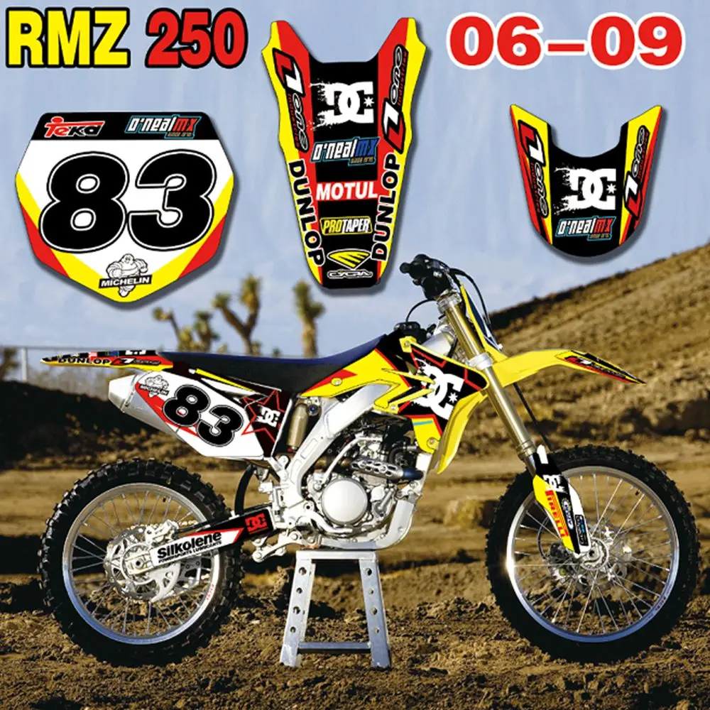 Для Suzuki RMZ250 2006-2009 Новые полные графические наклейки на заказ имя номера глянцевые яркие наклейки водонепроницаемые