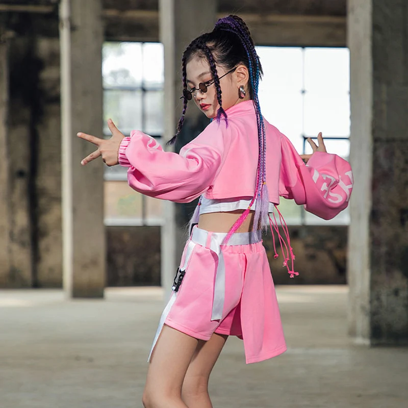 Children Costumes Kids Hip Hop Clothing Pink Street Dance Suit Autumn Jazz