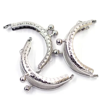 

Kiss Clasp Lock Silver Tone Metal Purse Frame Handle Women Bag Lock Double Ball Flower Pattern Clutch Accessories 6.5cm 10Pcs