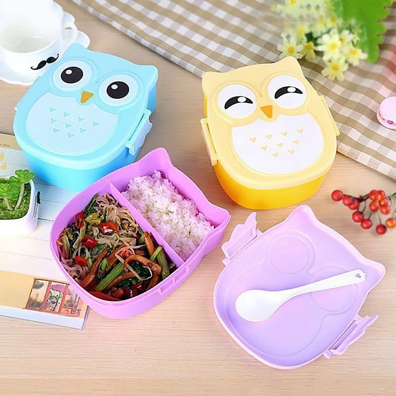 Lunch Box 4 Compartments w/ Lid Kid Bento Storage Box Food Container+Spoon+Bowl 