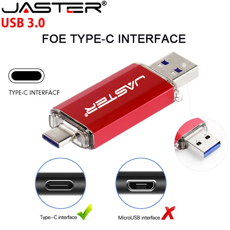 JASTER Тип C USB флеш-накопитель OTG флеш-накопитель 128 Гб 64 ГБ 32 ГБ 16 ГБ Флешка 2 в 1 дизайн Usb флешка для type-C мобильных/планшетных ПК