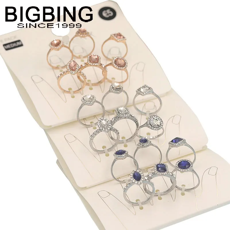 

S185 BIGBING fashion 6 pieces silver pink blue clear crystal multi size golden simple finger ring set women fashion jewelry