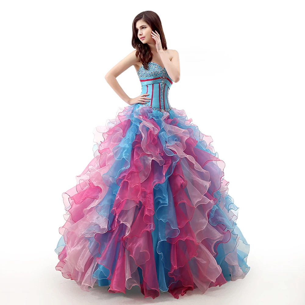 Robe de bal красочные Бальные платья на шнуровке сзади гофрированное бальное платье из бисера vestido 15 anos Сладкий vestidos de quinceaneras