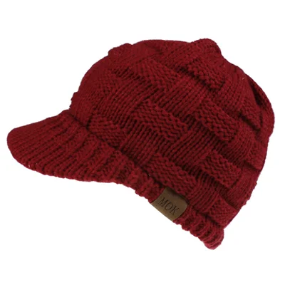 Хвощ Кепки зимняя женская теплая вязаная шапка в пучок Beanie Осенняя Мягкая трикотажная Кепки Модная вязаная шерстяная шапка - Color: Red