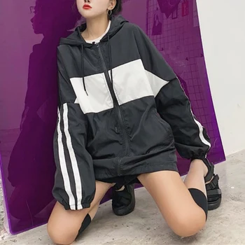 

Women's windbreaker jacket loose outdoor color matching thin coat cotton printing breathable sunscreen long sleeve zipper jacket