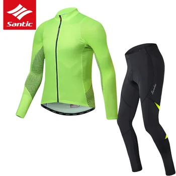

Santic Cycling Set Men Pro Team Bike Bicycle Jersey Set Long Sleeve Breathable Italian Imported Pad Cycling Clothing Set