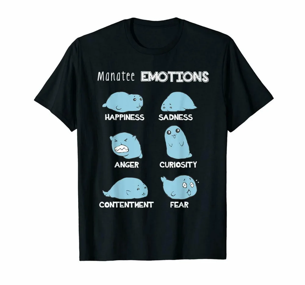 Manatee Emotions Unique Sea Cow Cute Black Tops Tee T Shirt For Animal Lovers S-3XL Unisex Men Women T-Shirt | Мужская одежда