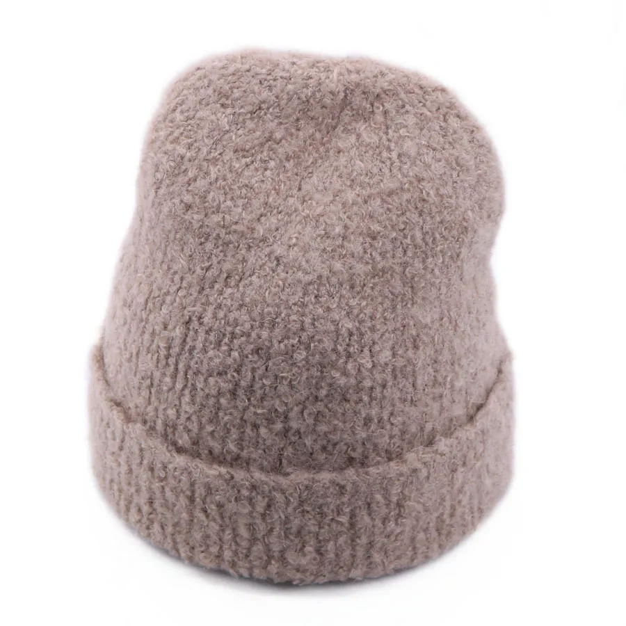 Зимняя однотонная шапка Skullies для женщин, винтажная вязаная шерстяная шапка из альпаки, Женская бини, теплые женские Лыжные шапки для девочек, новинка года