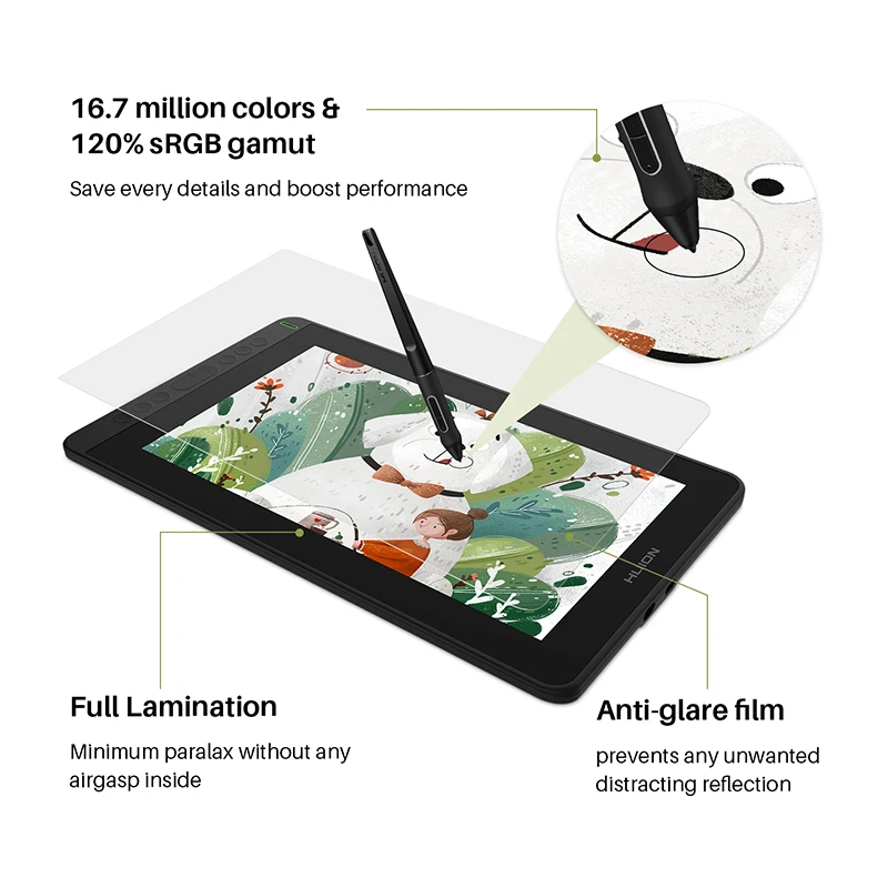 HUION Kamvas 디지털 그래픽 태블릿, 드로잉 모니터, ± 60 틸트, 120% sRGB 지지대, 안드로이드 폰, 12 11.6 인치