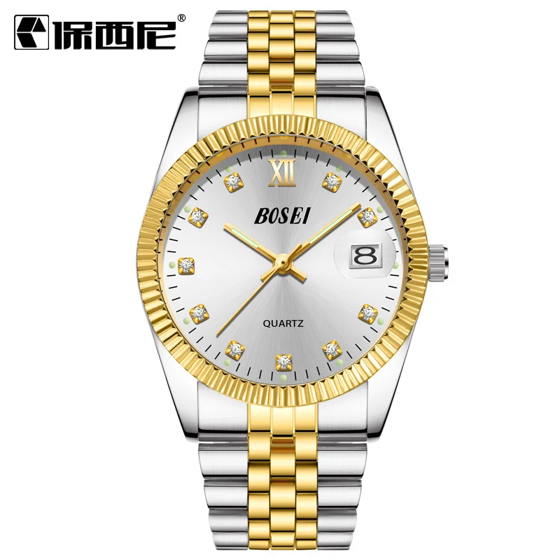 Men Silver White Пара роскошных золотых кварцевых часов для мужчин и женщин, светящиеся часы, водонепроницаемые наручные часы для влюбленных с датой - Цвет: Men Silver White