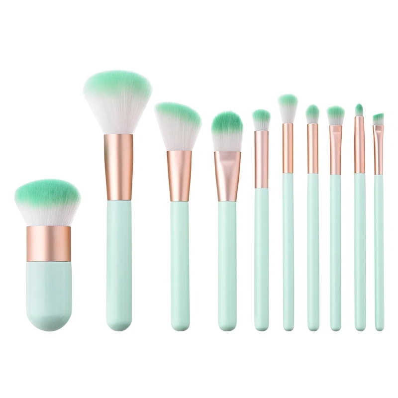 10Pcs Green Gradient Makeup Brushes Set Foundation Blending Power Brush