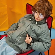 Милое теплое детское пуховое пальто корейская модная зимняя Лыжная одежда для мальчиков теплые ветрозащитные куртки на молнии для детей