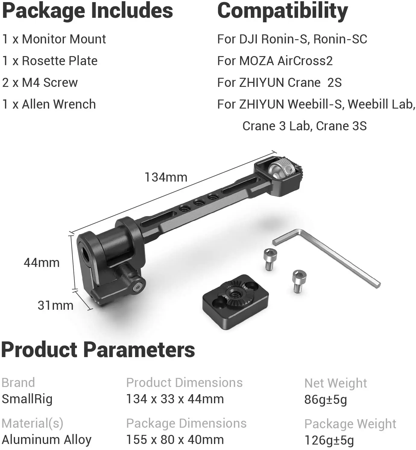 Smallrig-suporte de Monitor Ajustável para Guindaste Tablete Ronin sc & Zhiyun Aircross 2 Gimbals 2889 3 - 3s - Image 6