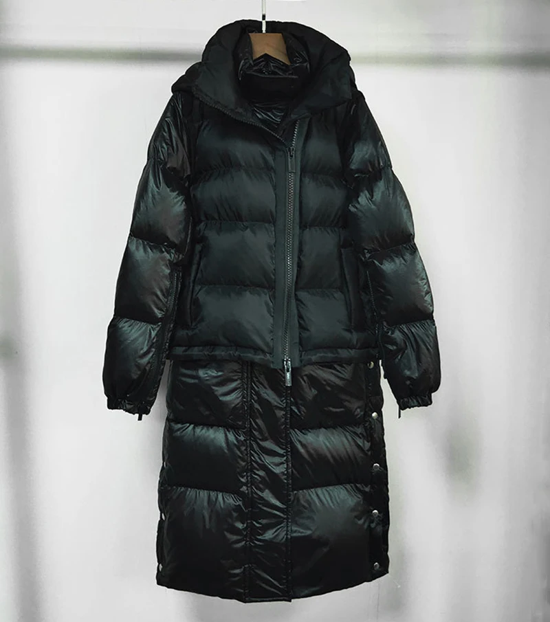 Зимняя женская модная белая куртка на утином пуху пальто - Цвет: Черный