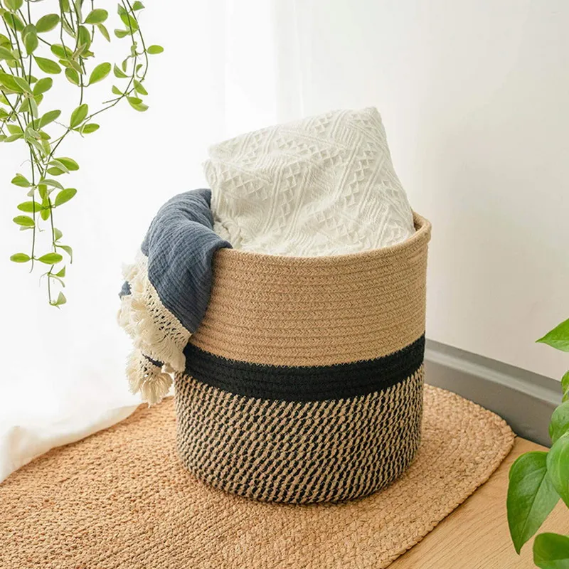 

Foldable Woven Home Storage Organizer Laundry Plant Toy Picnic Hanging Basket Box Conainer Garden Flower Pot Planter Nordic Deco