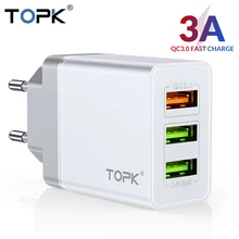 TOPK Quick Charge 3,0 USB зарядное устройство для samsung S10 S9 Xiaomi mi 9 Red mi Note 7 Быстрая зарядка QC 3,0 EU дорожное настенное зарядное устройство для мобильного телефона
