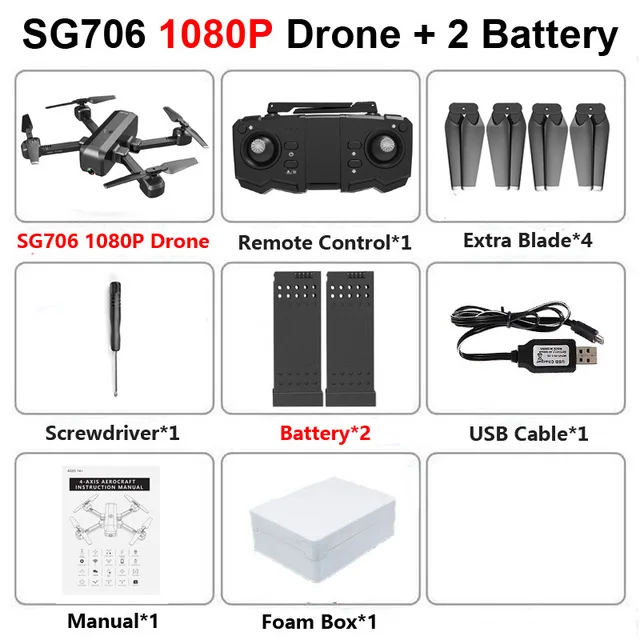1080P 2B Foam SG706 Дрон 4K HD широкоугольная двойная камера wifi FPV складной оптический поток селфи дроны Профессиональный 15 мин следуем за мной RC Квадрокоптер - Цвет: 1080P 2B Foam