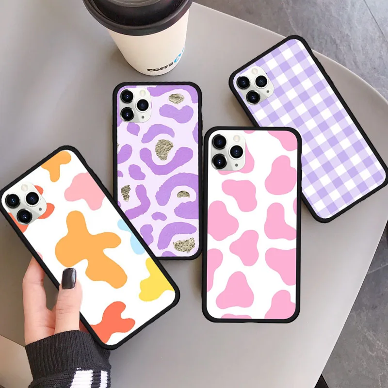 Pink Cow Pattern Case for IPhone 11 Violet Checkered Phone Cover for IPhone XR X XS Max 8 7 6 Plus SE2 Rainbow Cow Print Case Pink Cow Pattern Case for IPhone 11 Violet Checkered Phone Cover for IPhone XR X XS Max 8 7 6 Plus SE2 Rainbow Cow Print Case