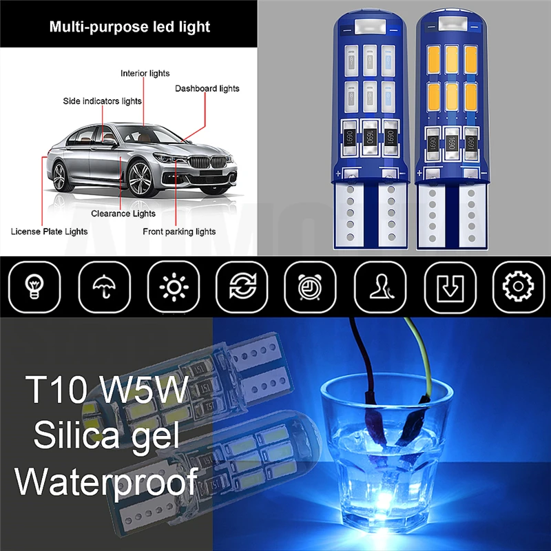 100 шт. T10 светодиодный автомобильный Стайлинг W5W 192 168 15 4014 светодиодный s силикагель авто, на танкетке, с боковой светильник разрешение на парковку пластина лампы
