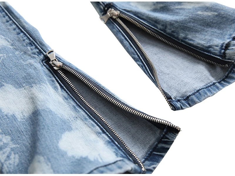 Sokotoo мужские молнии рваные джинсы светло-голубой галстук и окрашенные отверстия джинсы с пэчворком пуговицы летают брюки