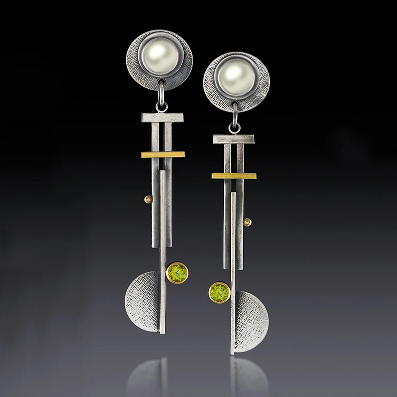 Newest Round White Pearl Earrings Two Tone Long Dangle Metal Rod Statement Pinwheel Blade For Women Jewelry | Украшения и