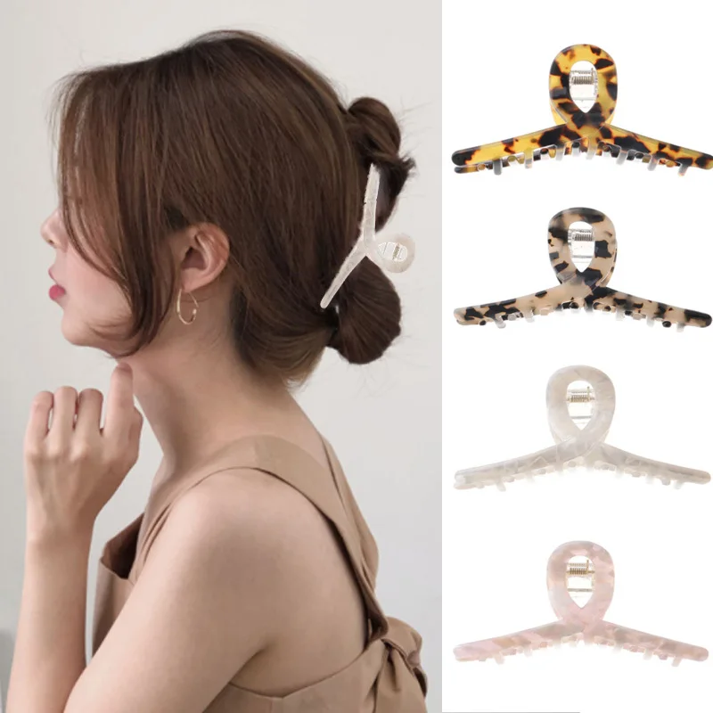 

Leopard Acetate Big Hair Claw For Women Fashion Solid Color Crab Hair Clip Ponytail Hairpins Girl Hair Accessories Gift Headwear