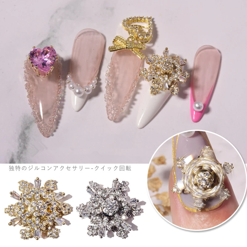 

1 Pcs Rotatable Luxury Zircon Snowflake 3D Nail Art Rhinestone Decoration Diamond Crystal Spin Jewelry Manicure Design Accessory