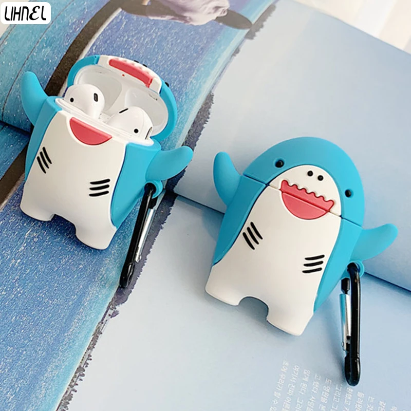 

Cute Shark Silicon Case for Airpods Bluetooth Wireless Earphone Case Charging Box Hero Cartoon Cover Shark Bags for Airpods 1 2