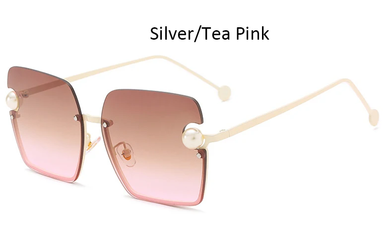 Silver Tea Pink Роскошные квадратные градиентные линзы, жемчужные солнцезащитные очки, женские модные солнцезащитные очки без оправы, женские высококачественные модные очки Feminino - Цвет линз: Silver Tea Pink