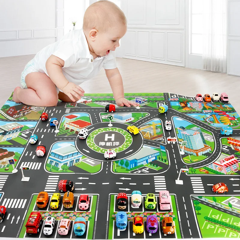 Baby Play Mat Road Map for Kids Cartoon Plastic Thin Traffic Rug Boys Girls Toys Playmat Babies
