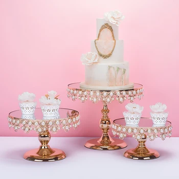 

Pearl gold mirror cupcake stand for wedding party cake table decoration cake tools 4-5pcs