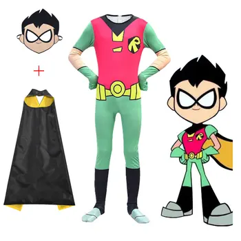 

Anime Teen Titans GO cosplay Teen Titans Robin Red Robin child Jumpsuit mask cloak set Outfit Halloween Makeup Party Costume