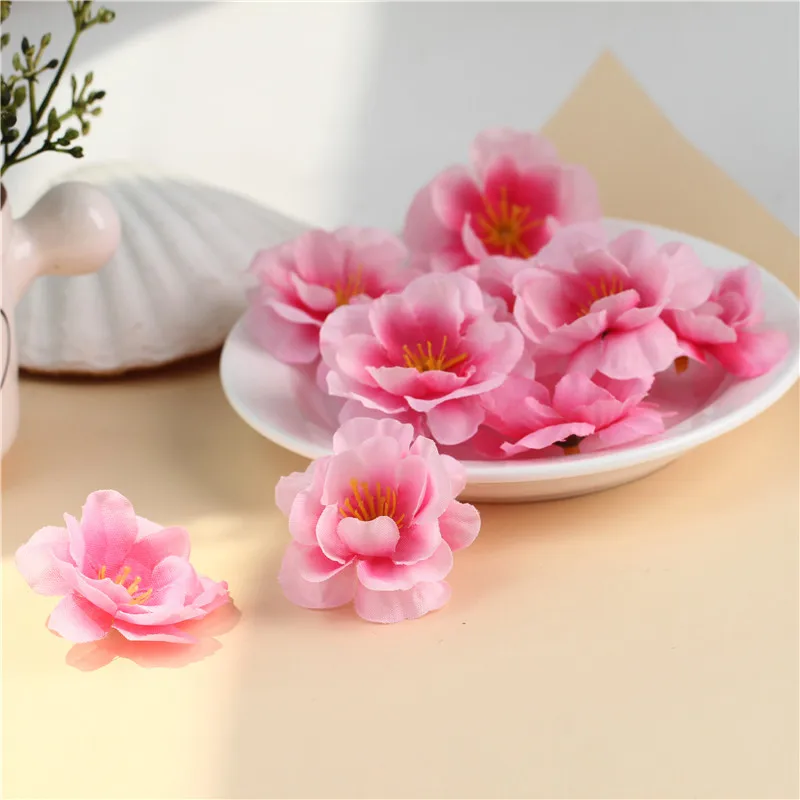 

100pcs Mini Artificial Flowers Silk Peach Blossom Heads For Party Wedding Decoration Fake Scrapbooking Floral Wreath Fabric