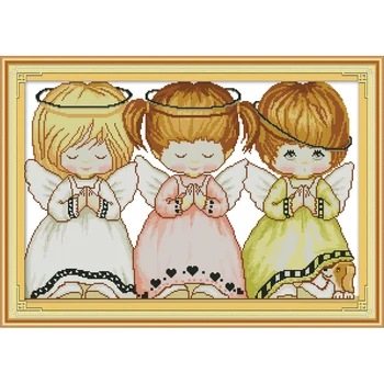 

Joy Sunday Three little angels 2 Chinese cross stitch kits Ecological cotton clear stamped printed 11CT DIY decorations for home
