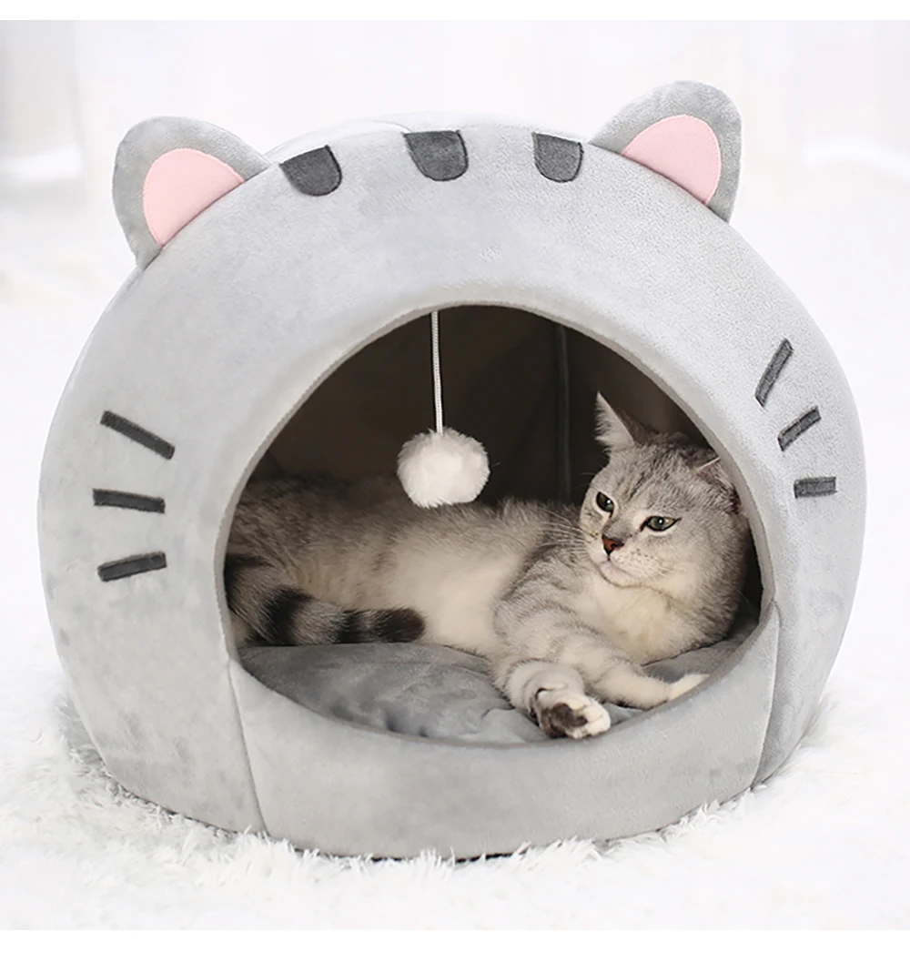 Cute Cat Bed Warm House Kitten Cave Cushion Comfort