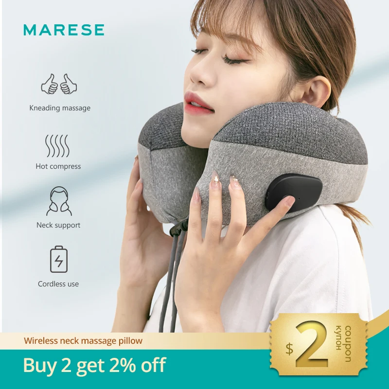 Wireless Electric Neck Massager Kneading Massage Heating U Shaped Pillow Shoulder Cervical Travel Home Car Portable Relax