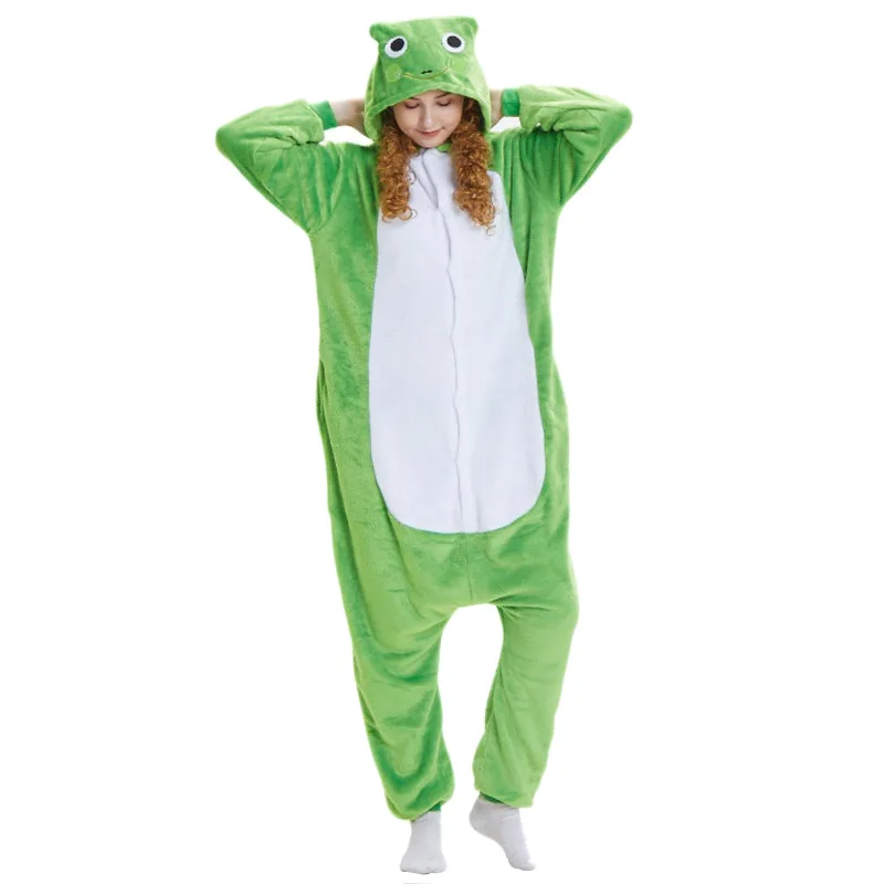 Animal Frog Women Pajama Suit kigurumis Men Night Sleepwear Winter Flannel Onepiece Pyjamas Fantasias Party Cosplay Costume