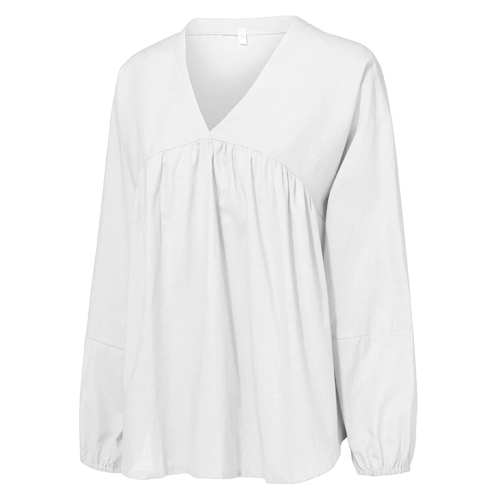 Women Blouses 2019 Fashion Puff  Long Sleeve Top Shirt Solid Elegant White Office Lady Shirt V-Neck Loose Chemise Femme 822