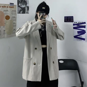 

Korean Vintage Women White Blazers and Jackets Winter Streetwear Office Lady Suit Casual Work Female Outerwear Business Blazer