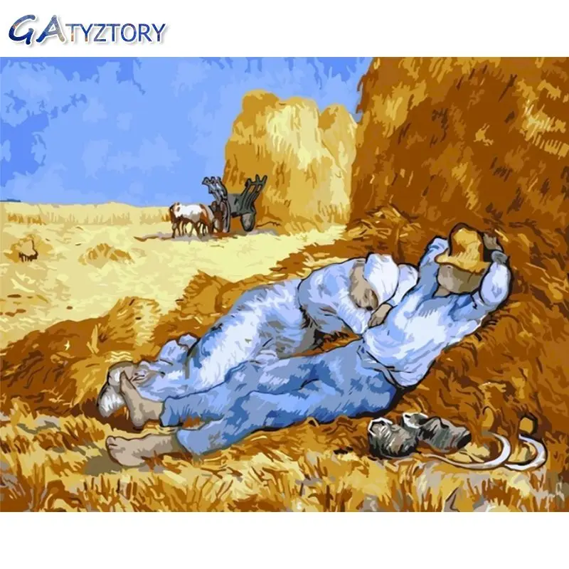 GATYZTORY DIY Краски по номерам Ван Гог обед Раскраска холст фоторамки для фото 40x50 см