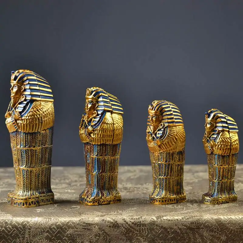 Древняя египетская Пирамида Мумия статуя смолы ремесла Золотая маска Фараон гроб фигура Искусство Скульптура домашнее настольное украшение R2926