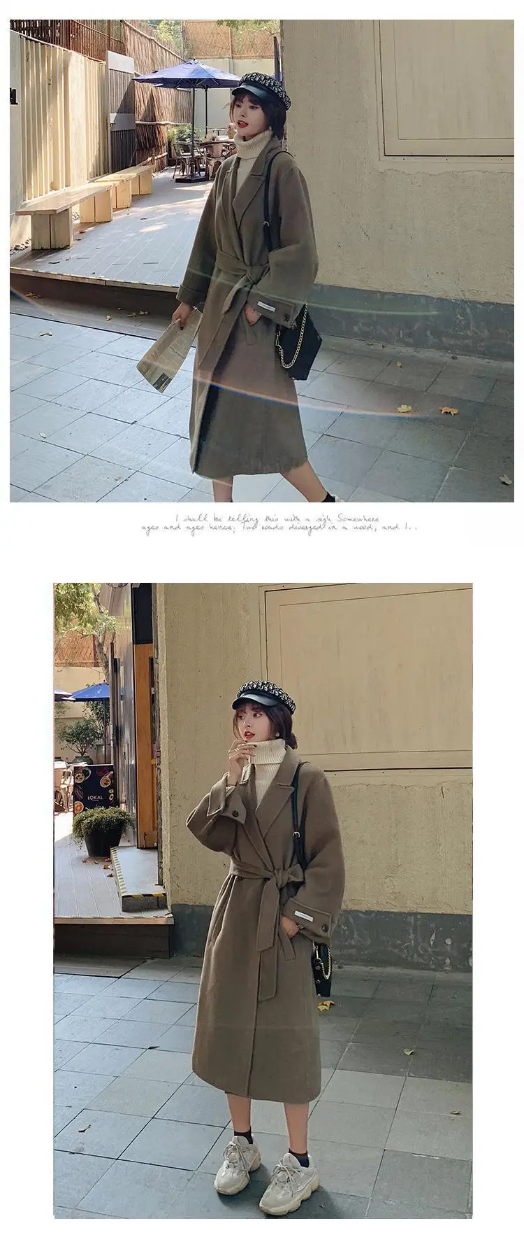 Осенне-зимнее пальто для фотосессии, стиль, корейский стиль, свободная повседневная Элегантная универсальная шерстяная куртка средней длины