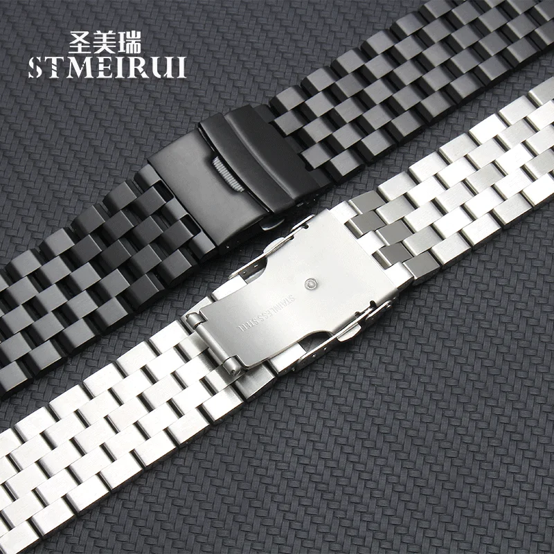 Ремешок Shengmeirui для мужских часов Seiko однотонный браслет из нержавеющей стали с