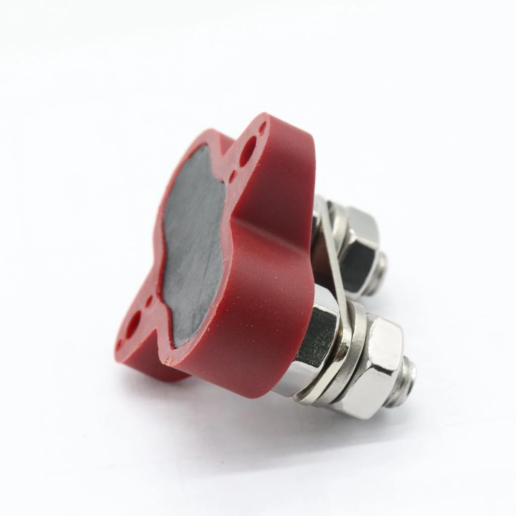 M8 (5/16'') Stainless Steel Dual Stud Power and Ground Junction Block, Battery Power Stud Junction, Red