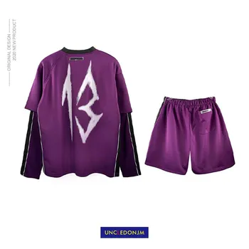 

UNCLEDONJM Men's Suits 2 Pieces Men's Casual Pullover Cotton Men tracksuit set Long Sleeve tee+shorts Men Hip hop Suits NF-NB35