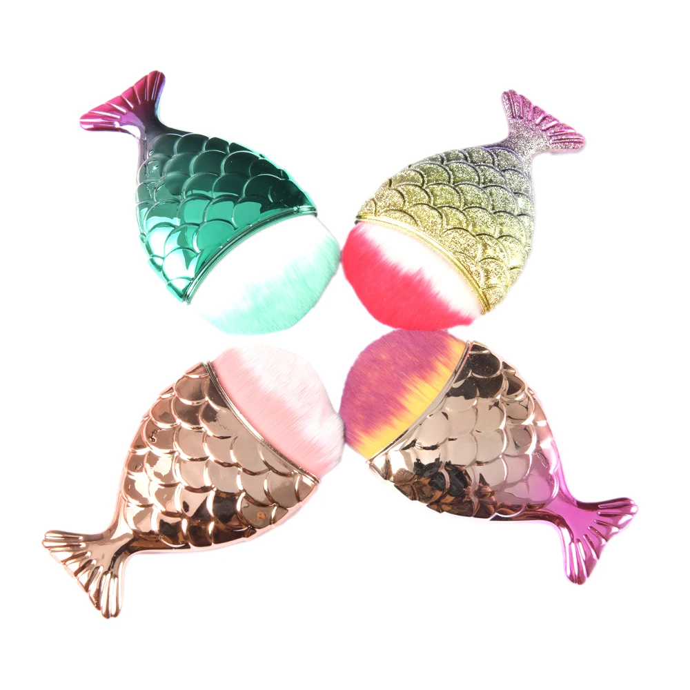 Fish Tail Shape Nail Brush Fishtail Bottom Cosmetic Brushes Soft Cleaning Dust Powder for Nails Care Manicure Tool