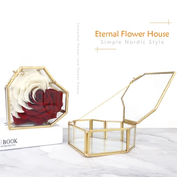 

golden polygon heart-shaped love retro copper-rimmed glass jewelry box storage display ornaments Succulent Plants Decorative