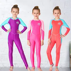 Детский Гидрокостюм с длинным рукавом для девочек, купальный костюм, Солнцезащитная УФ шторка, цельная одежда для подводного плавания
