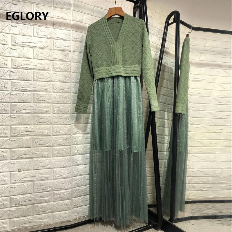 2019 Herfst Winter Casual Lange Jurk Hoge Kwaliteit Vrouwen V-hals Sexy Tulle Mesh Gebreide Patchwork Lange Mouw Maxi Jurk Trui 2019 Herfst Winter Casual Lange Jurk Hoge Kwaliteit Vrouwen V-hals Sexy Tulle Mesh Gebreide Patchwork Lange Mouw Maxi Jurk Trui