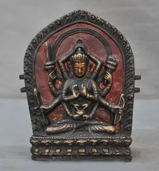 

wedding decoration 7"Old Tibet Buddhism Bronze Kwan-yin Goddess Buddha Gaudencio box Shrines Statue